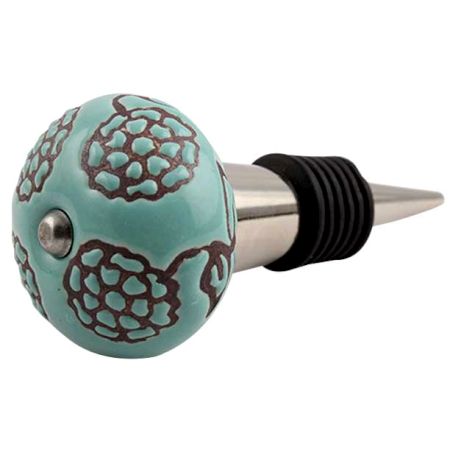 Brown Marigold Etched Ceramic Wine Stopper (Pack Of One Piece)